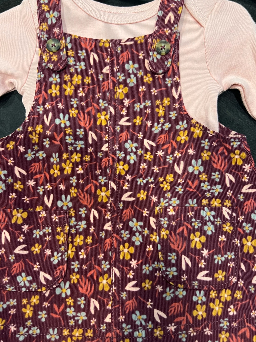 Carter's Maroon Floral Corduroy Pinafore with Pink Bodysuit - Picture 3 of 7